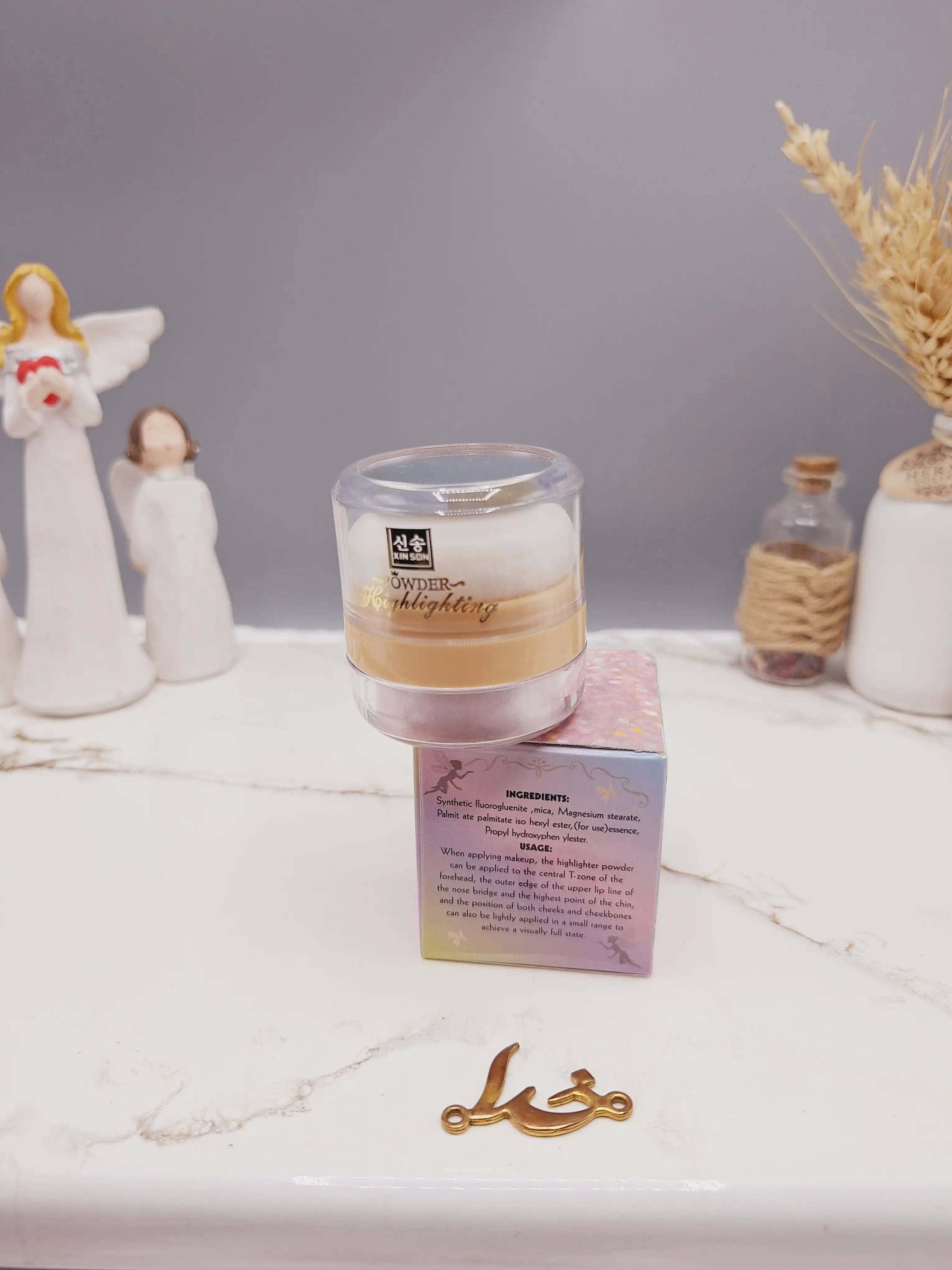 هایلایتر پد دار شاین ریز رنگ صورتی مناسب کل بدن طرح پری برند POWDER کد XS-1096