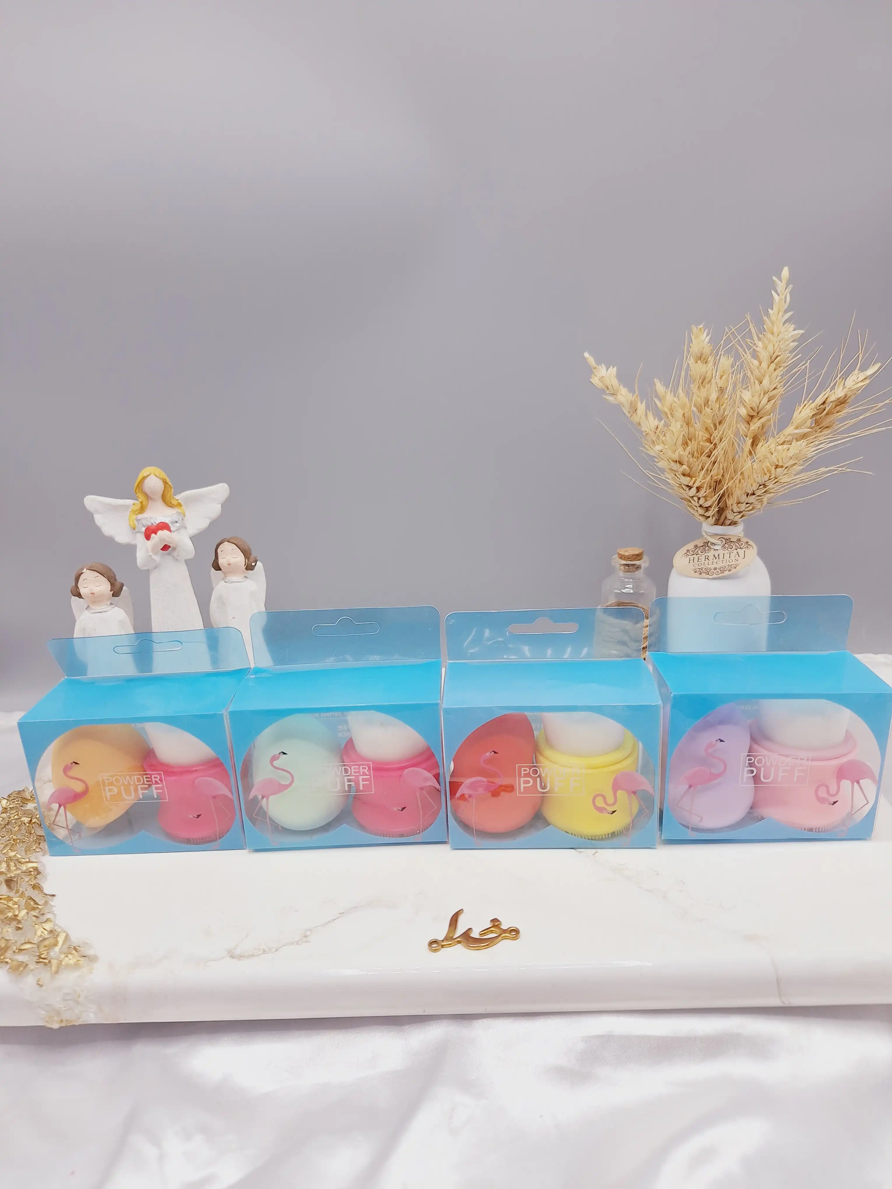 ست پک دوتایی فیس براش صورت و پد تخم مرغی POWDER PU PUFF کد 4822