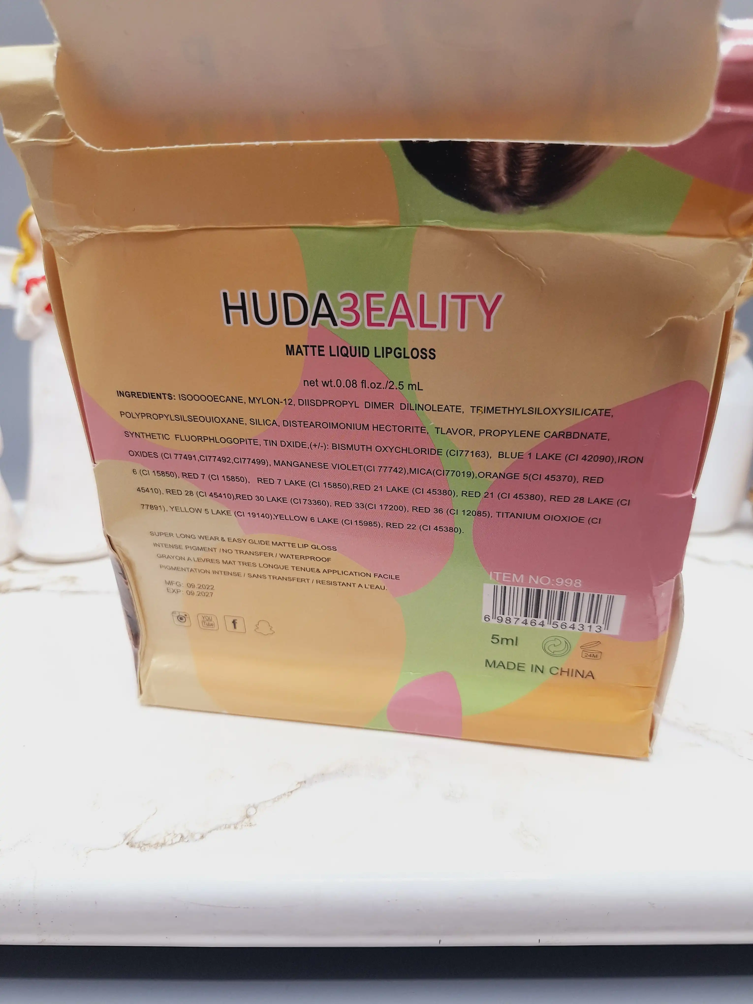 تینت لب پروانه نگینی برند HUDA3EALITY کد 998