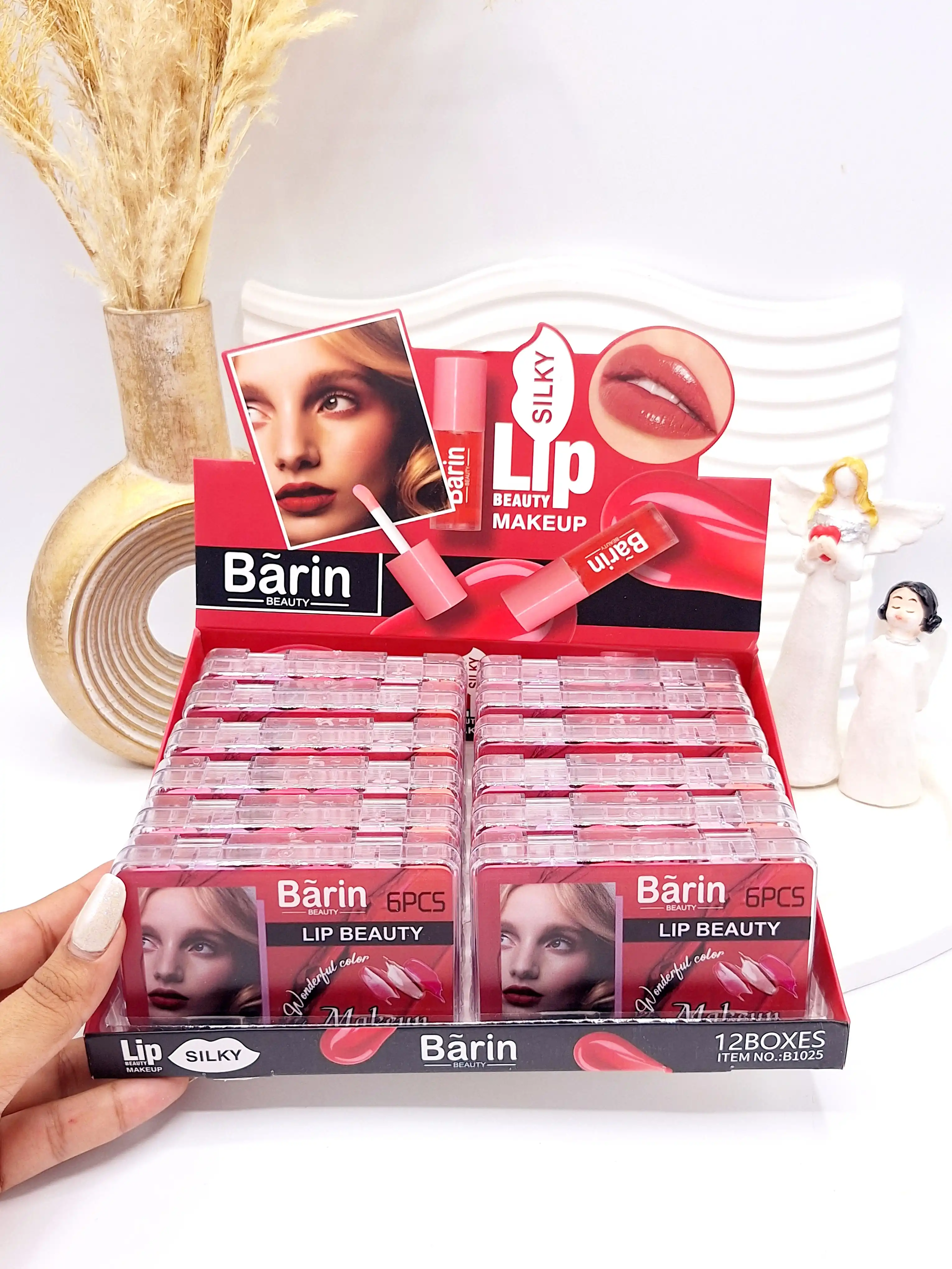 باکس 6 تایی لیپ گلاس طرح فشن برند Barin کد 1025