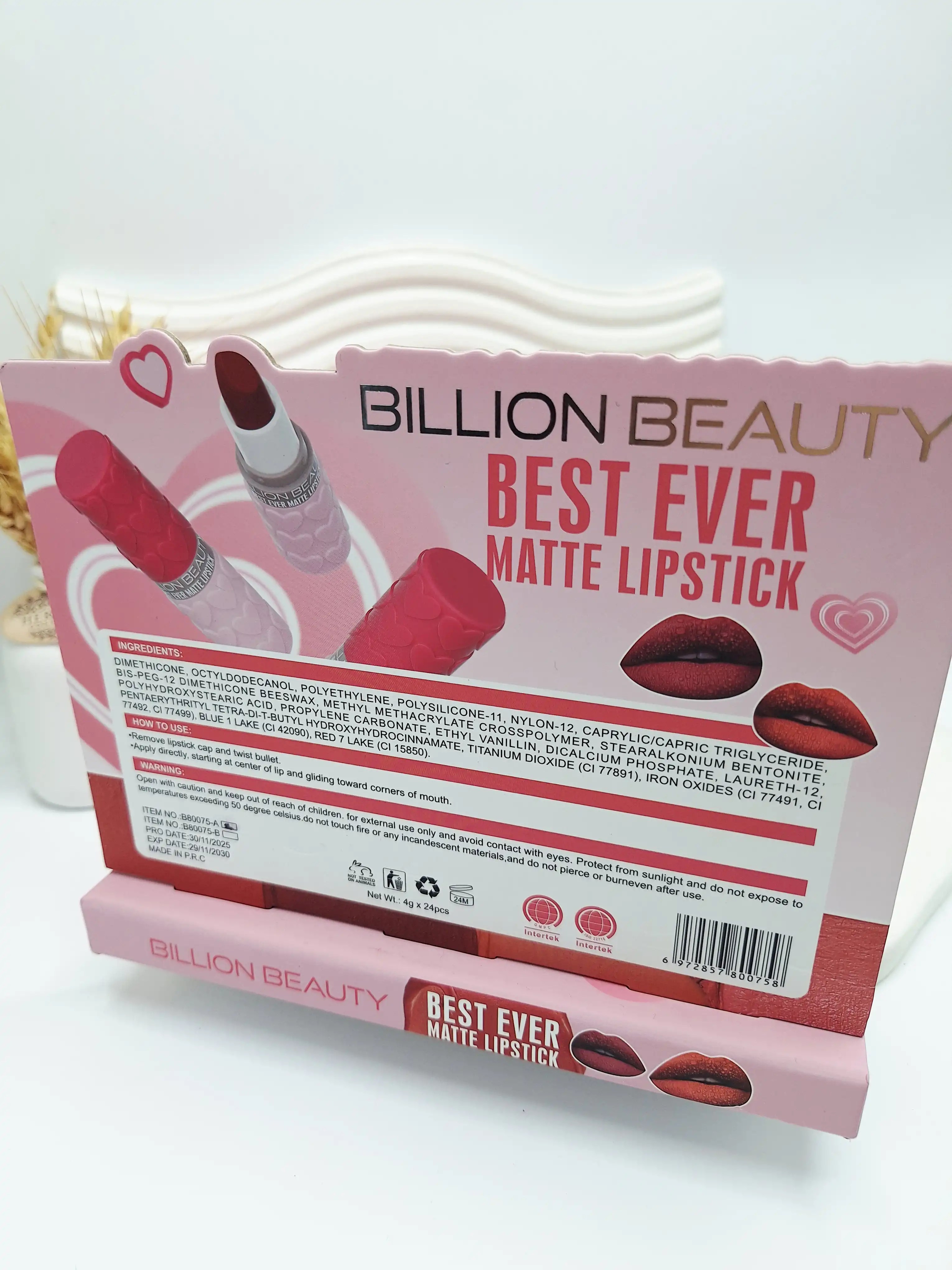 رژلب تکی مات خوش‌رنگ و باکیفیت برند Billion Beauty کد 80075